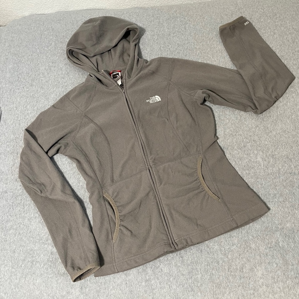 The North Face Fleece Zip Jacket Womens Small Petite Hood Gray Outdoors